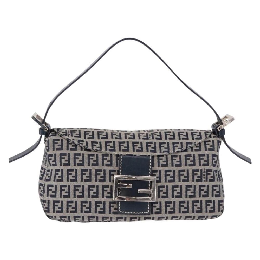 Fendi Zucchino Mamma Baguette Shoulder Bag Blue